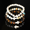 4Pcs Natural Tiger Eye & Amazonite & Obsidian Bracelet Sets EA6733-3