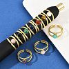 316 Stainless Steel with Natural Mixed Gemstone Cuff Rings RJEW-Z098-01G-11-1