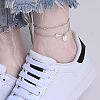 304 Stainless Steel Sideways Cross Link Anklets with Flat Round Initial Charms FS-WG42793-12-2