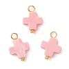 Synthetic Coral Dyed Pink Cross Charms PALLOY-JF04223-01-1