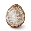 Natural Quartz Crystal Oval Adjustable Ring with Rhinestone RJEW-E052-01G-2