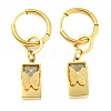 Ion Plating(IP) 304 Stainless Steel Rectangle with Butterfly Dangle Hoop Earrings EJEW-P233-04G-1