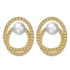 925 Sterling Silver Ring Stud Earrings with Pearl Beaded EJEW-P231-27G-1