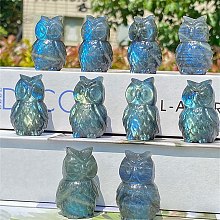 Natural Labradorite Carved Healing Owl Figurines PW-WG54127-01