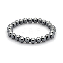 Non-magnetic Hematite Beaded Ball Stretch Bracelets for Valentine's Day Gift BJEW-M066-B-02