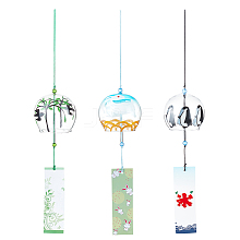 BENECREAT 3Pcs 3 Style Japanese Glass Half Round Wind Chimes HJEW-BC0001-54