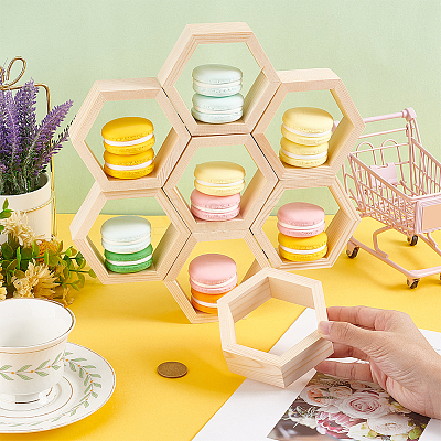 10Pcs Hexagon Wooden Dessert Cupcake Organizer Holder ODIS-GA0001-49-1