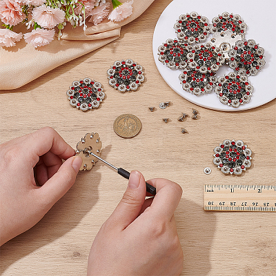 20Pcs Flower Zinc Alloy & Rhinestone & Glass Rivets BUTT-NB0001-84B-1