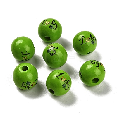 St. Patrick's Day Series Printed Schima Wood European Beads WOOD-V002-01K-1