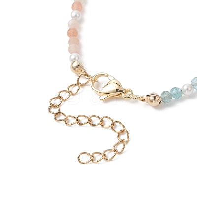 Natural Ruby & Apatite & Sunstone & Rhodonite & Amethyst & Shell Pearl Beaded Bracelets for Women BJEW-JB13555-01-1