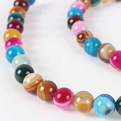 Natural Striped Agate/Banded Agate Round Bead Strands G-E232-12-1