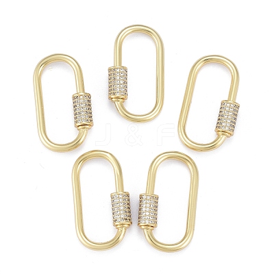 Brass Micro Pave Clear Cubic Zirconia Screw Carabiner Lock Charms ZIRC-E164-10G-1