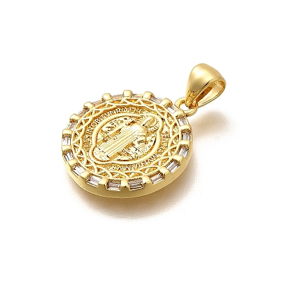 Religion Themed Rack Plating Brass Micro Pave Cubic Zirconia Pendants KK-L226-007G-18-1