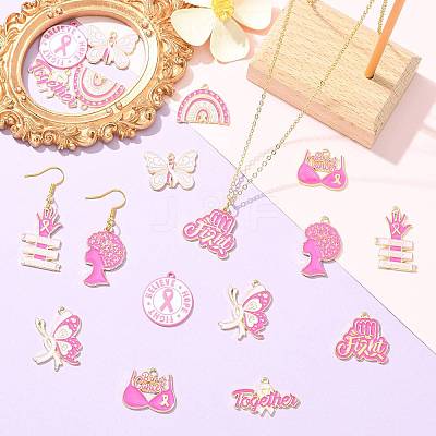 18Pcs 9 Styles Breast Cancer Awareness Ribbon Zinc Alloy Enamel Pendants ENAM-FS0004-45-1