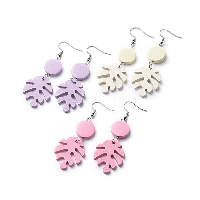 Painted Poplar Wood Dangle Earrings EJEW-JE03510-M-1
