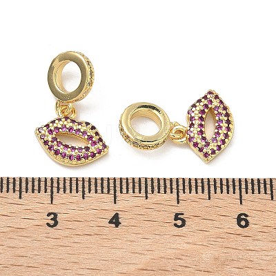 Brass Micro Pave Old Rose Cubic Zirconia European Dangle Charms KK-P345-43G-1