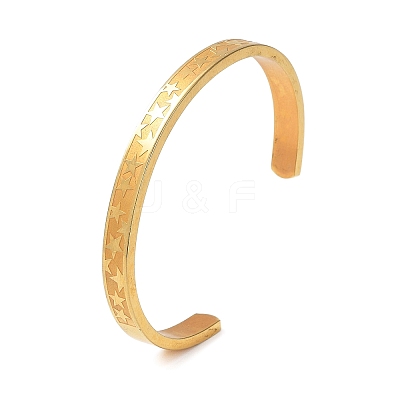 Ion Plating(IP) 304 Stainless Steel Star Cuff Bangles BJEW-F464-G-01-1