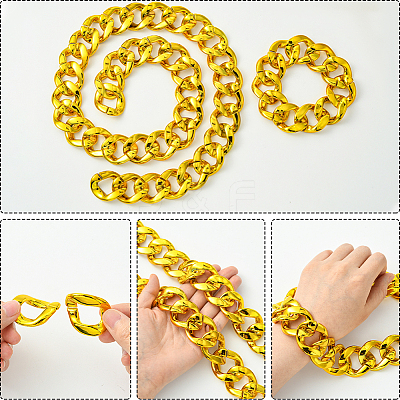 2Pcs 2 Styles Acrylic Cuban Link Chain Necklaces & Bracelets Jewelry Sets SJEW-SP0001-01G-1