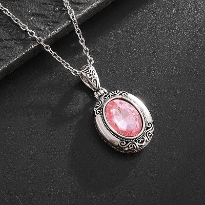 Alloy Acrylic Oval Photo Locket Pendant Necklaces for Women WGC3FDF-02-1