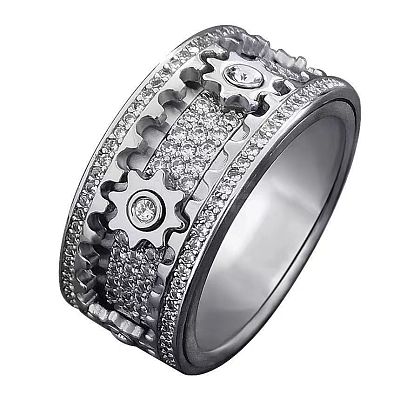 Gear Brass Micro Pave Clear Cubic Zirconia Rotatable Finger Rings FS-WGBD3BF-02-1