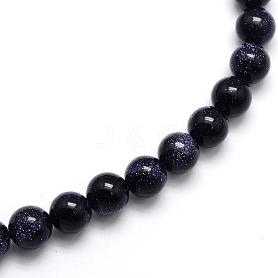 Synthetic Blue Goldstone Round Beads Strands G-O047-11-4mm-1
