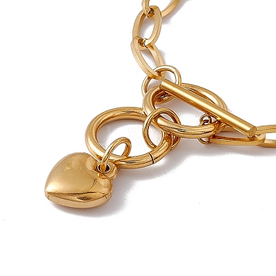 316 Stainless Steel Paperclip Chain Bracelet with Heart Charm for Women BJEW-G655-07G-1