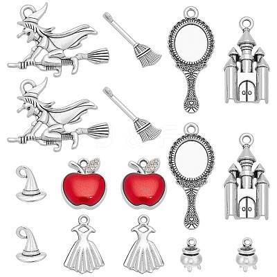 48Pcs 8 Styles Snow White & Witch Theme Tibetan Style Alloy Pendants TIBEP-SC0003-61-1