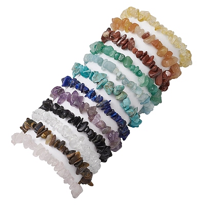 12Pcs Natural & Synthetic Gemstone Chips Stretch Bracelets For Women Men BJEW-JB11341-1