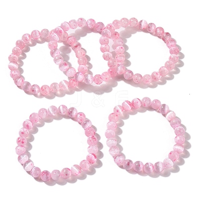 Dyed Natural Selenite Round Beaded Stretch Bracelet for Women BJEW-G697-02B-1