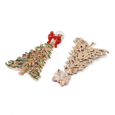Bowknot Christmas Tree Alloy Colorful Rhinestone & Enamel Dangle Stud Earrings for Women EJEW-L203-11KCG-1