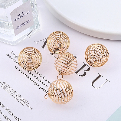 Carbon Steel Spiral Bead Cage Pendants PW-WG85729-01-1