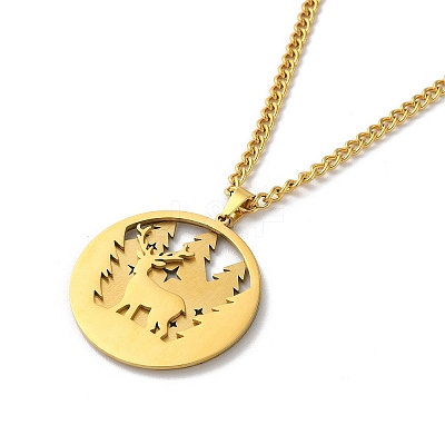 304 Stainless Steel Double Layer Pendant Necklaces NJEW-D047-02G-1
