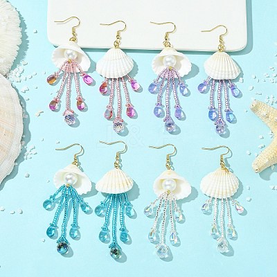 Shell & Glass Seed Bead Dangle Earrings EJEW-MZ00740-1