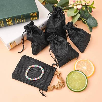Polyester Imitation Burlap Packing Pouches Drawstring Bags X-ABAG-R005-14x10-09-1