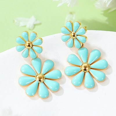 304 Stainless Steel Enamel Stud Earrings EJEW-S226-01G-03-1