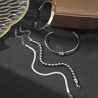 4Pcs 304 Stainless Steel Chain Bracelets & Cuff Bangles Sets for Women Men BJEW-F505-02P-1