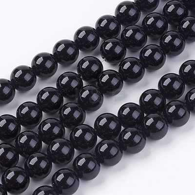 Natural Dyed & Heated Black Onyx Round Beads Strands X-G-L087-8mm-01-1