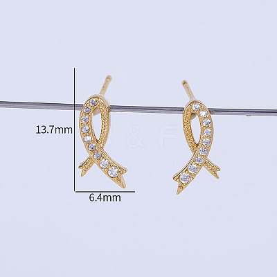 Exquisite Brass Clear Cubic Zirconia Ribbon Stud Earrings EE4607-1