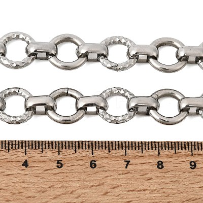 13MM 304 Stainless Steel Textured Round Ring Link Chain Necklaces NJEW-P349-01B-P-1