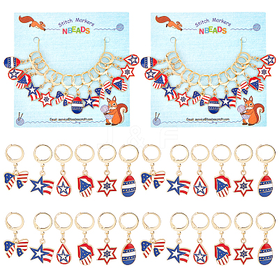 12Pcs 6 Style America Style Alloy Enamel Star Charms Locking Stitch Makers HJEW-PH01588-1