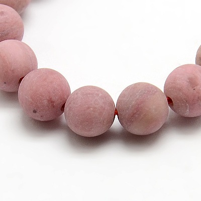 Natural Frosted Rhodonite Round Bead Strands G-M064-6mm-04-1