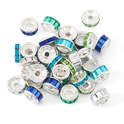 40Pcs 8 Styles Alloy Glass & Iron Rhinestone Spacer Beads FIND-TA0008-70B-1