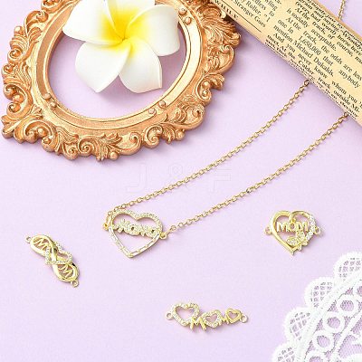 4Pcs 4 Styles Heart Brass Micro Pave Clear Cubic Zirconia Connector Charmss KK-CJ0005-73-1