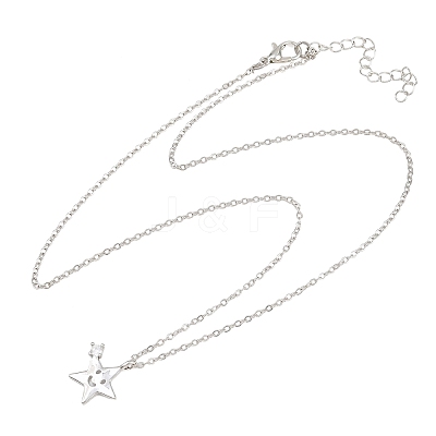 Brass Pave Clear Cubic Zirconia Smiling Face Star Pendant Necklaces KK-CBA6599-04A-P-1