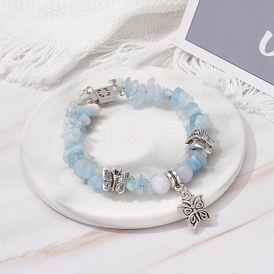 Natural Aquamarine Chip Beads Multi-strand Bracelet BJEW-JB07052-04-1