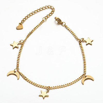 304 Stainless Steel Moon & Star Charm Bracelets BJEW-N287-33-1