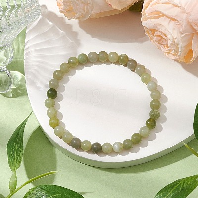 6mm Natural Green Jade Round Beaded Stretch Bracelets BJEW-JB10854-1
