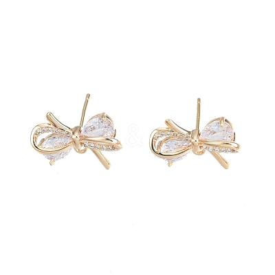Brass Micro Pave Clear Cubic Zirconia Stud Earring Findings KK-T062-246G-1