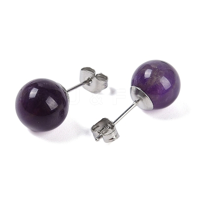 Natural Amethys Stud Earrings EJEW-Z060-04P-02-1