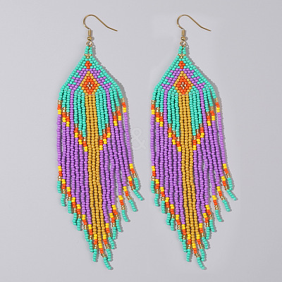 Bohemian Handmade Glass Seed Beads Hexagon Dangle Earrings ZA8204-7-1